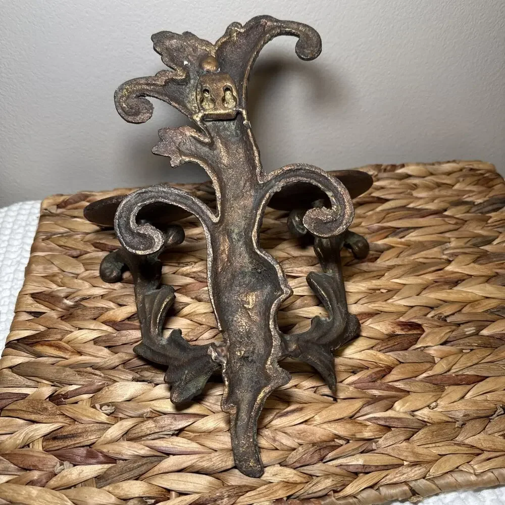 Vintage Cast Iron Double Candle Wall Sconce Acanthus Leaf Spanish Revival Decor
